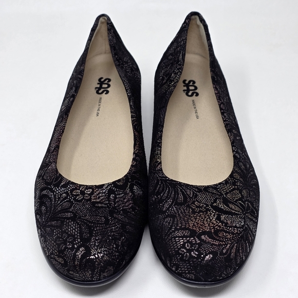 SAS Womens Scenic Floral Ballet Flats Black Suede Made In USA Sz 10 N Pre-owned - Picture 7 of 11